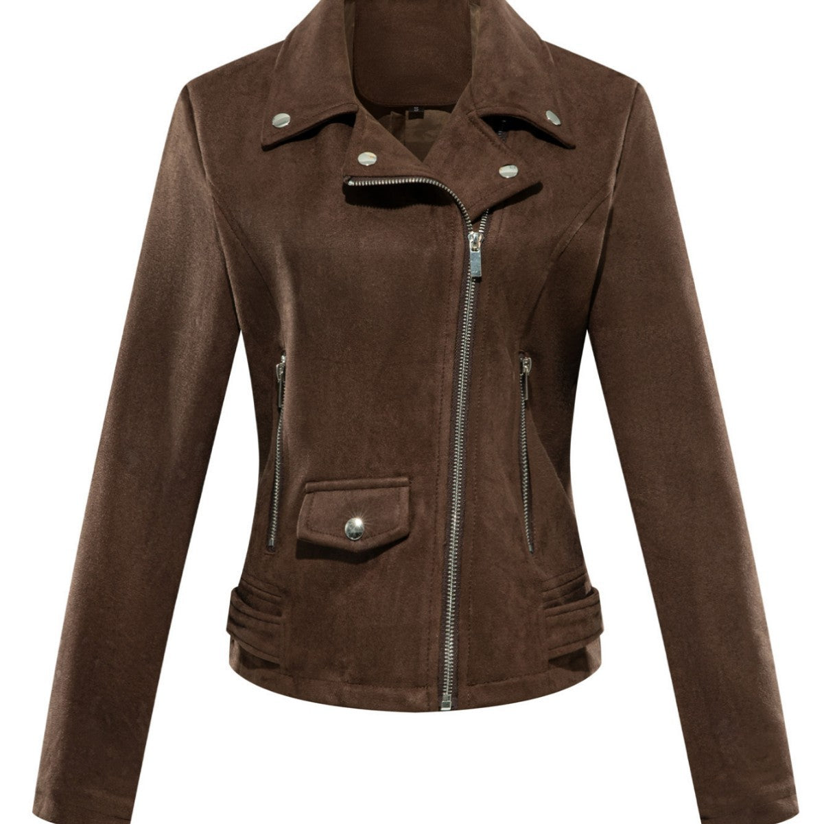 Women’s Slim-Fit Suede Leather Jacket – Short Commuter Motorcycle-Style Outerwear