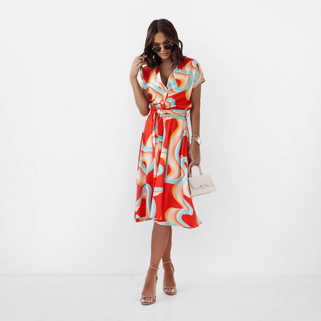 Summer Printed Short-Sleeve Women's Dress