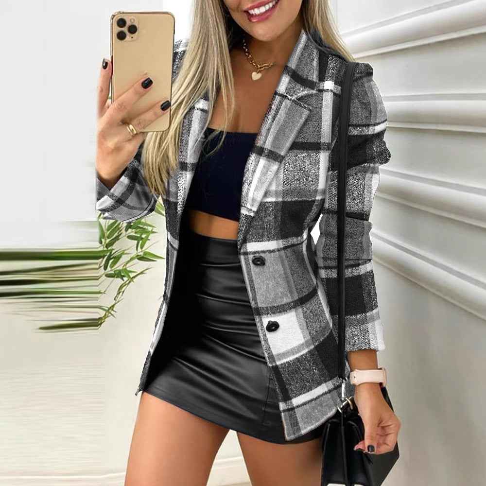 Women's Solid-Color Brushed Suit-Collar Long Sleeve Coat