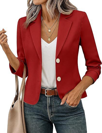 Women’s Solid Color Long Sleeve Blazer Cardigan – Casual Slim-Fit Suit Jacket