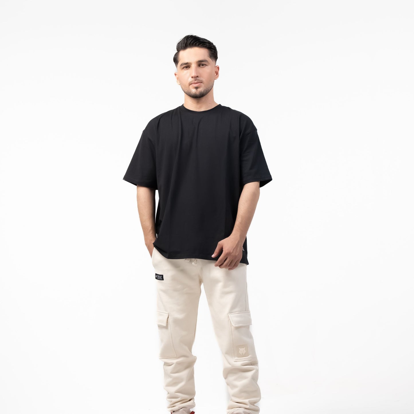 WOLFMODE_77 OVERSIZED TEE — WAR BLACK