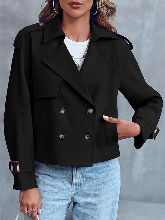 Women’s Short Double-Breasted Trench Coat – Fashionable Casual Jacket for Fall & Spring