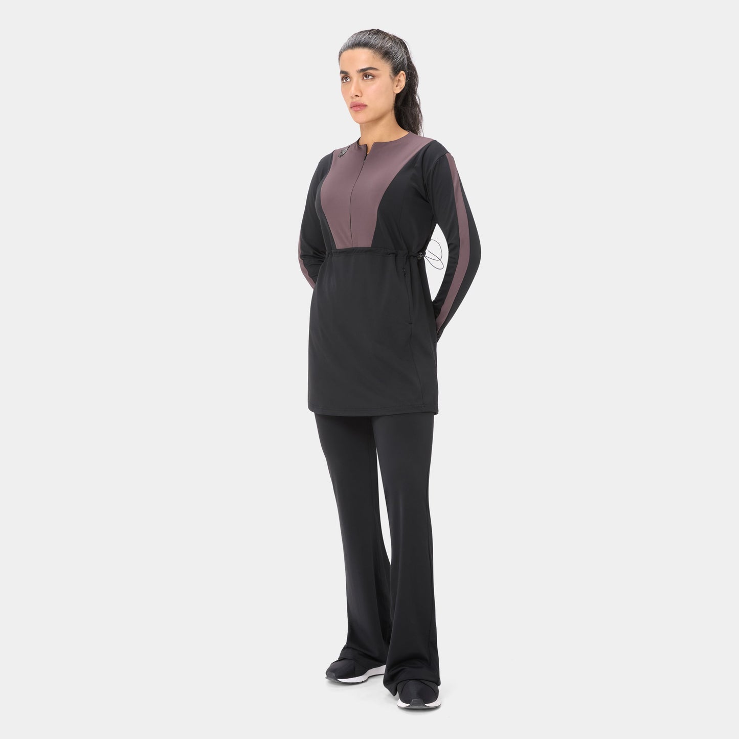 Onyx Flow Top Modest Dress – Black Burnt Mauve