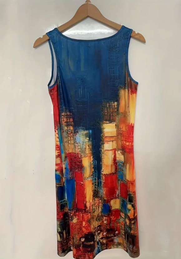 Women’s Watercolor Floral Off-Shoulder Dress – Sleeveless Elegant Casual Summer Dress