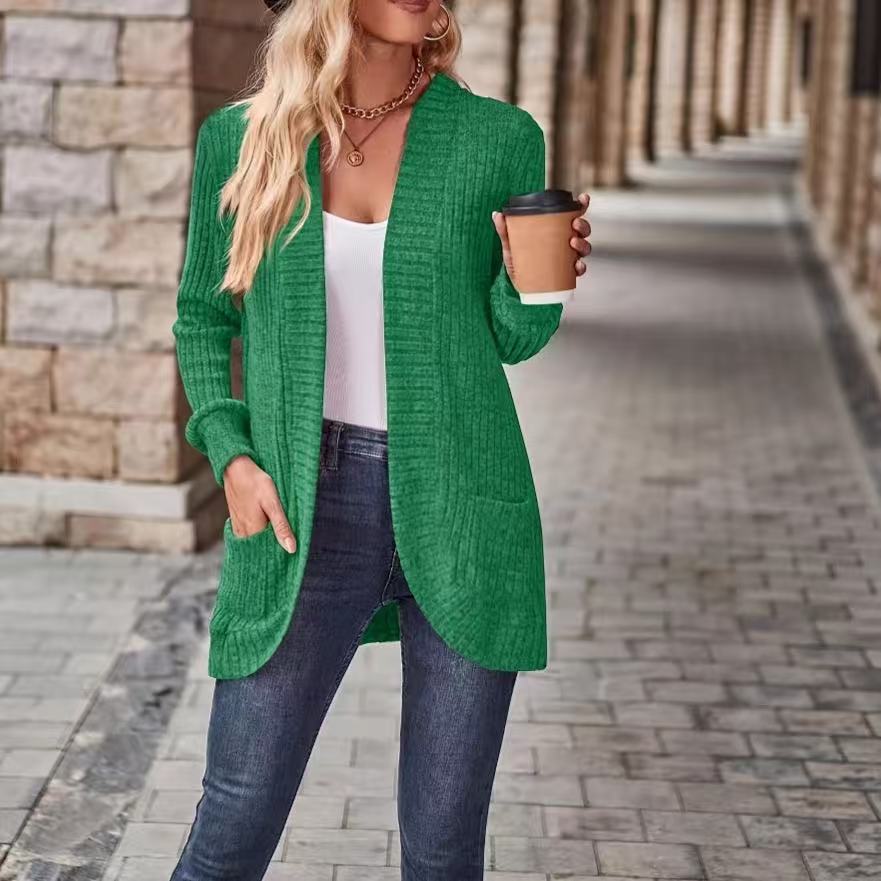 Women’s Relaxed-Fit Mid-Length Winter Coat with Pockets – Casual Autumn Outerwear Jacket