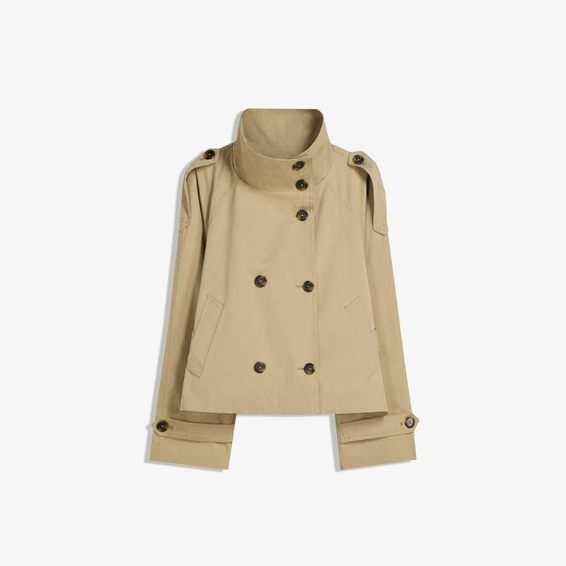 Women’s Retro Double-Breasted Trench Coat – Lapel Collar Long-Sleeve Lace-Up Short Jacket
