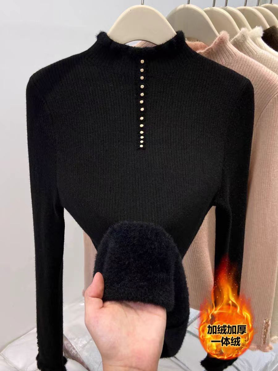Women’s Fleece-Lined Mock Neck Thermal Top – Oversized One-Piece Pullover for Fall & Winter