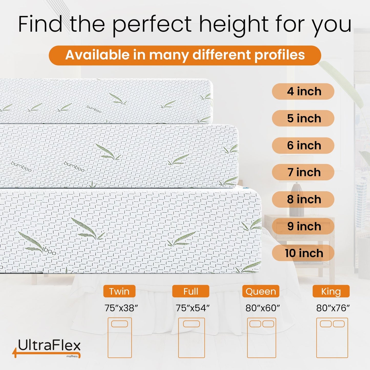 UltraFlex® SleepTight – Mattress and BoxSpring Set Canadian Made- Gel Memory Foam Mattress | CertiPUR-US® Certified, Cooling, Pressure Relief, Medium Firm, Fiberglass-Free, Bamboo Cover | Ideal for Bunk Beds, RVs & All Frames | Spinal Support