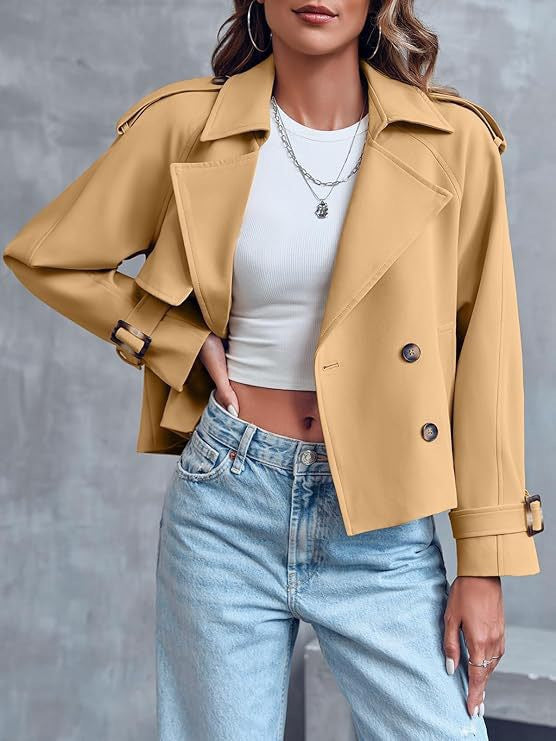 Women’s Short Double-Breasted Trench Coat – Fashionable Casual Jacket for Fall & Spring
