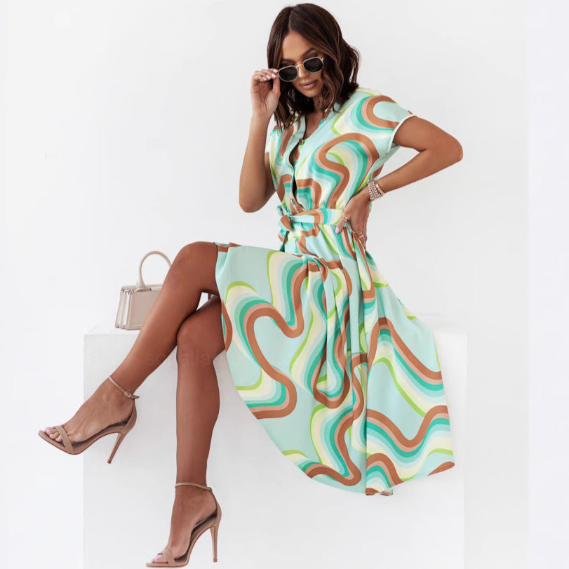 Summer Printed Short-Sleeve Women's Dress
