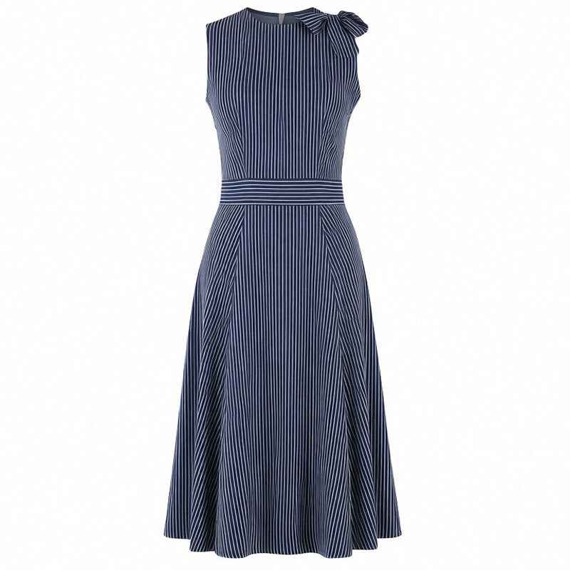 French-Style Vintage Striped Sleeveless High-Waisted Long Dress