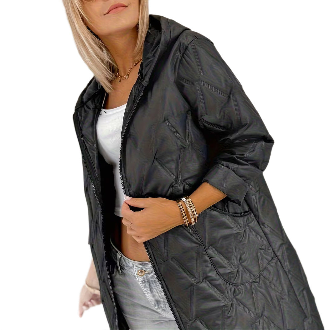 Plus-Size Women's Mid-Length Hooded Warm Relaxed-Fit Coat