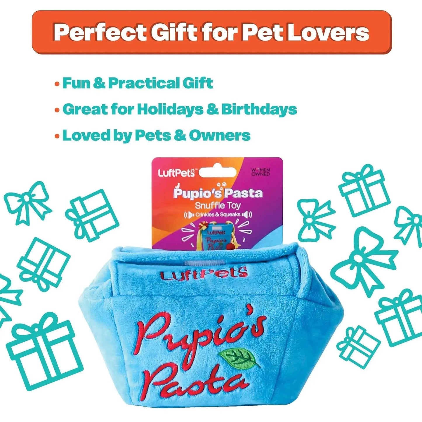 Pupio's Pasta Snuffle Toy —Crinkly & Washable Puzzle for Dogs, Cats, Rabbits, and Small Pets!