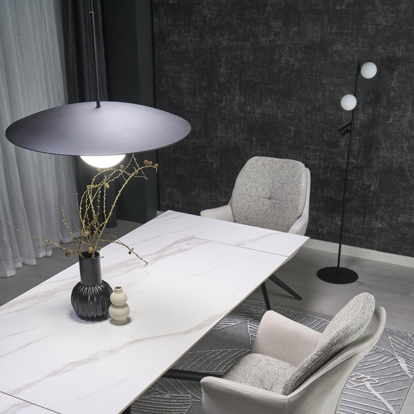 SLATE Mid-Century Modern Wide Dome Pendant Light for Kitchen Island & Dining Table