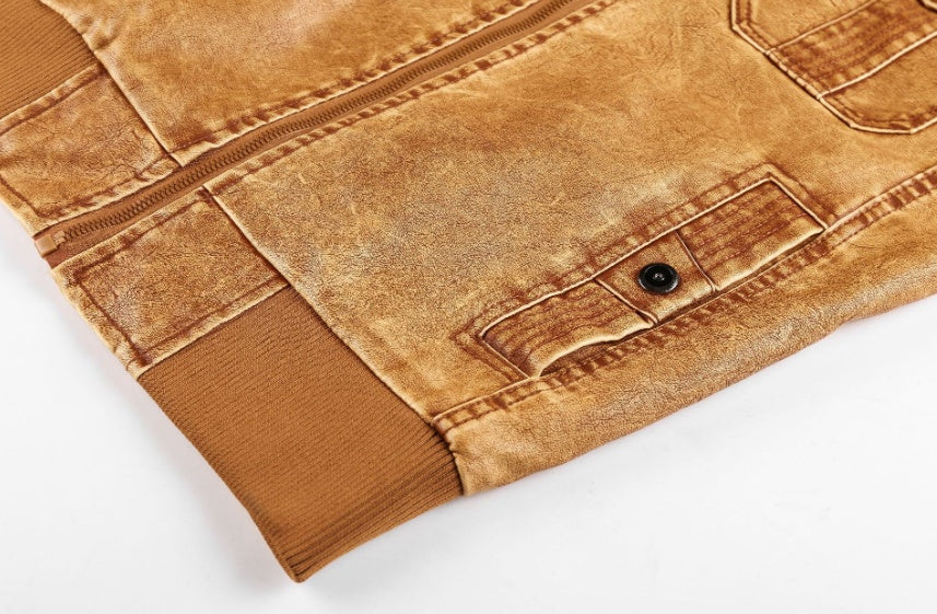Men’s Hooded PU Leather Jacket – Zip-Up Casual Faux Leather Coat for Fall & Winter