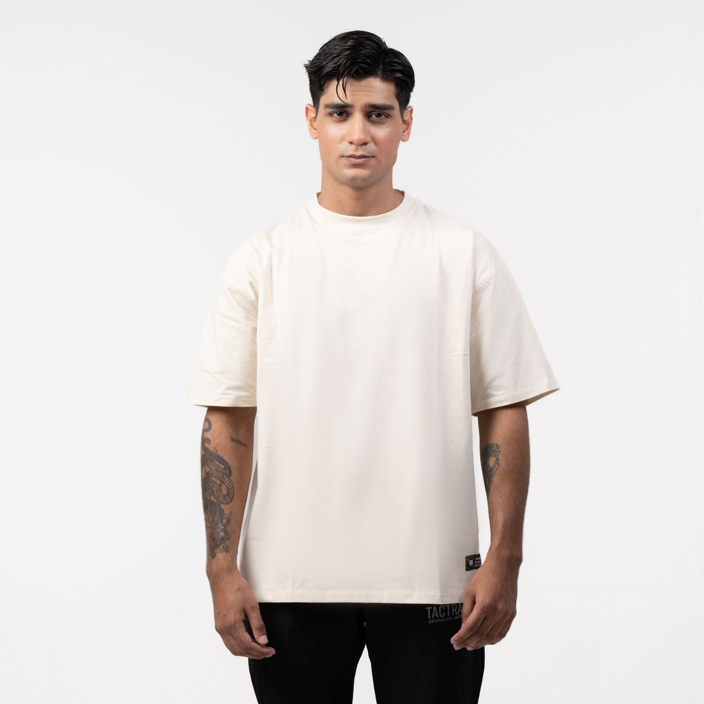WOLFMODE_77 OVERSIZED TEE — BONE DUST