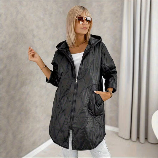 Plus-Size Women's Mid-Length Hooded Warm Relaxed-Fit Coat