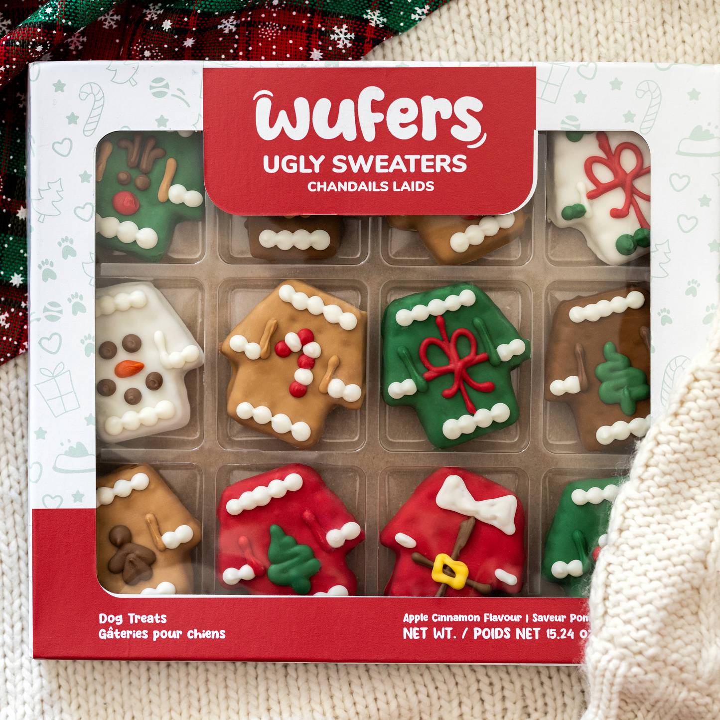 Wufers 12-Day Advent for Dogs | Giftable Ugly Sweater Cookie Box (12pk)