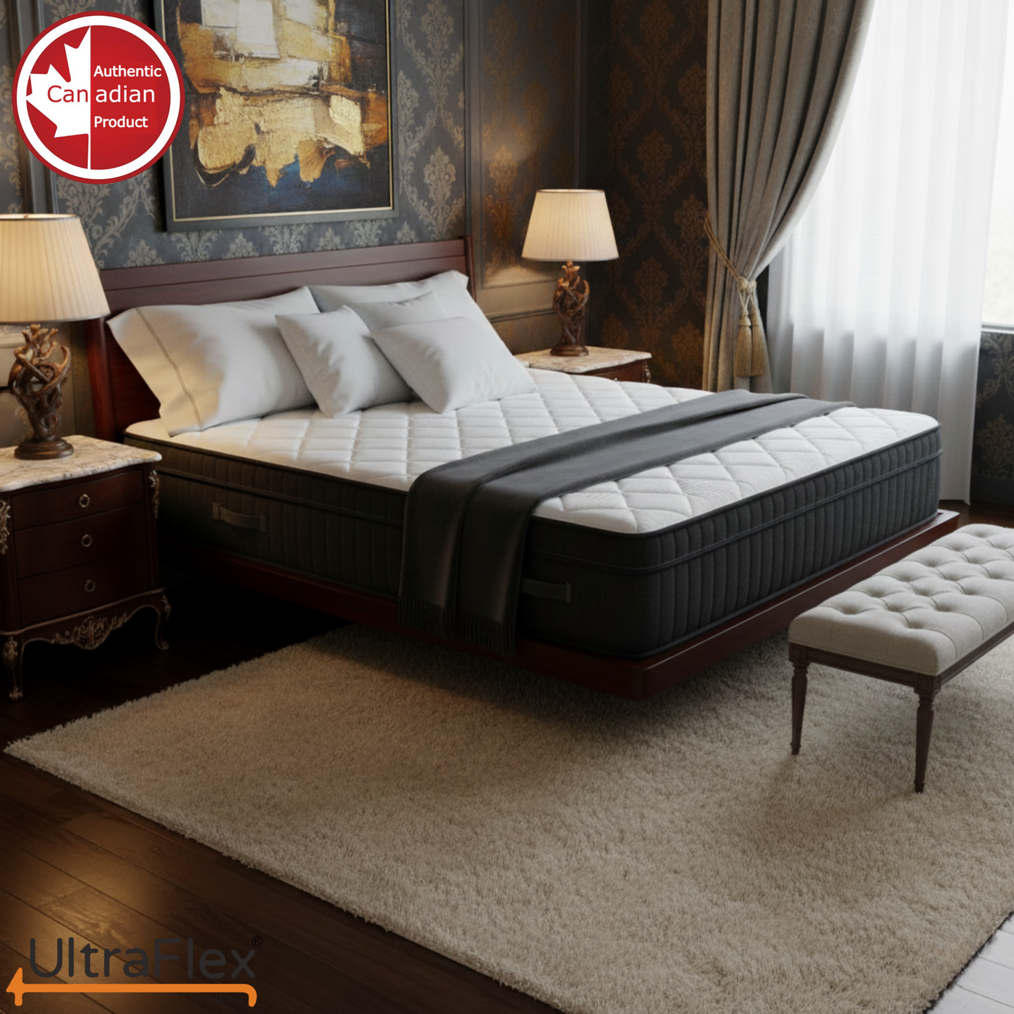 UltraFlex® Opulence Mattress and BoxSpring Set Medium Firm Orthopedic Hybrid Mattress – Canadian-Made Advanced Cooling Gel & Pocket Coil System for Undisturbed Sleep & Edge-to-Edge Support
