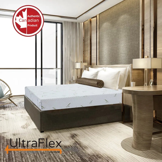UltraFlex® SleepTight – Mattress and BoxSpring Set Canadian Made- Gel Memory Foam Mattress | CertiPUR-US® Certified, Cooling, Pressure Relief, Medium Firm, Fiberglass-Free, Bamboo Cover | Ideal for Bunk Beds, RVs & All Frames | Spinal Support
