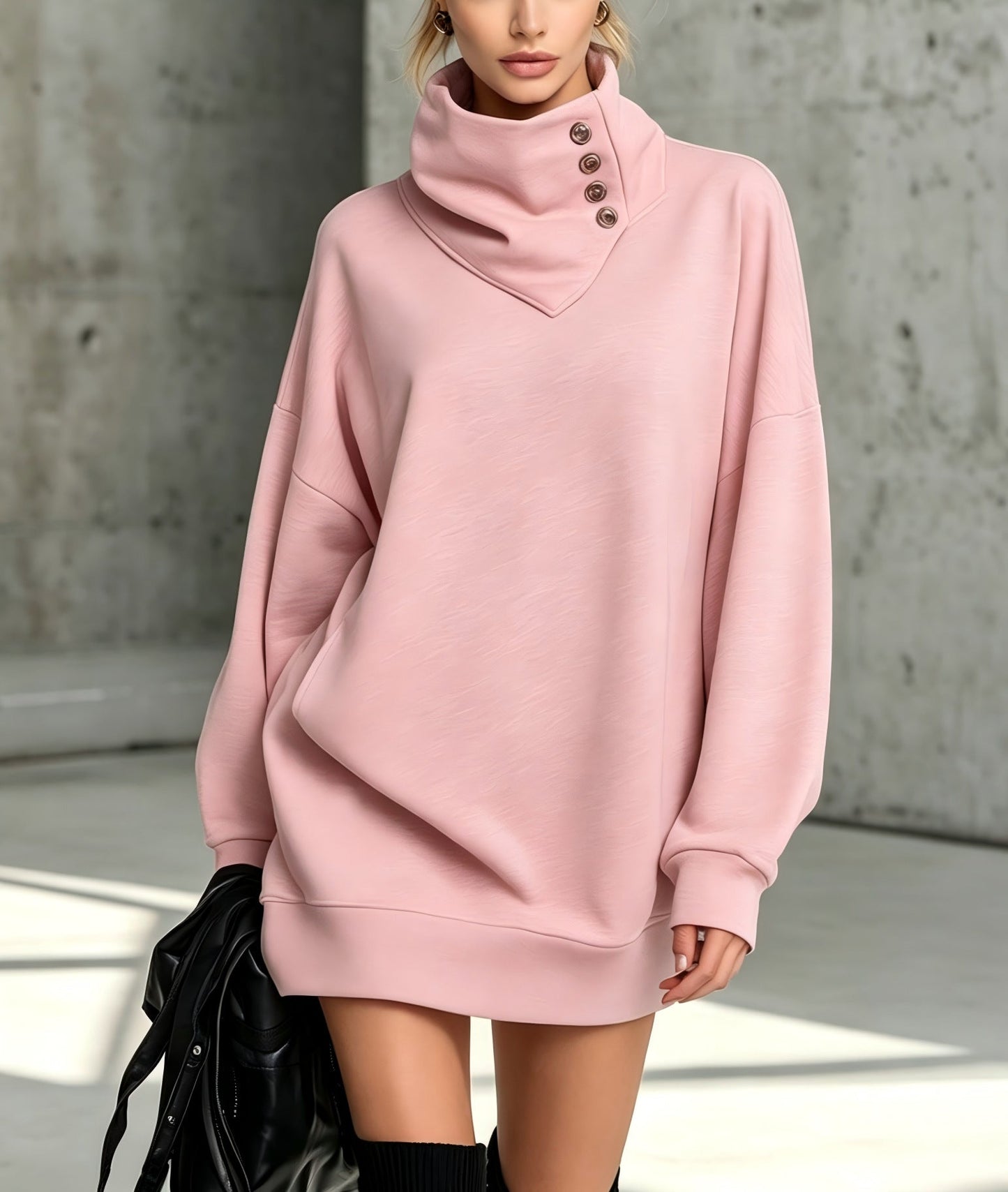 Women’s Vintage Loose-Fit Button-Down Sweatshirt – Mid-Length Casual Long-Sleeve Pullover Top