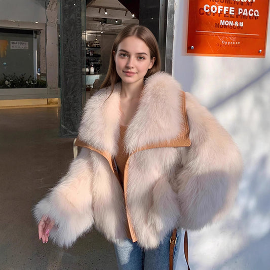 Women’s Youth-Style Faux Fox Fur Coat – Soft Plush Warm Winter Jacket