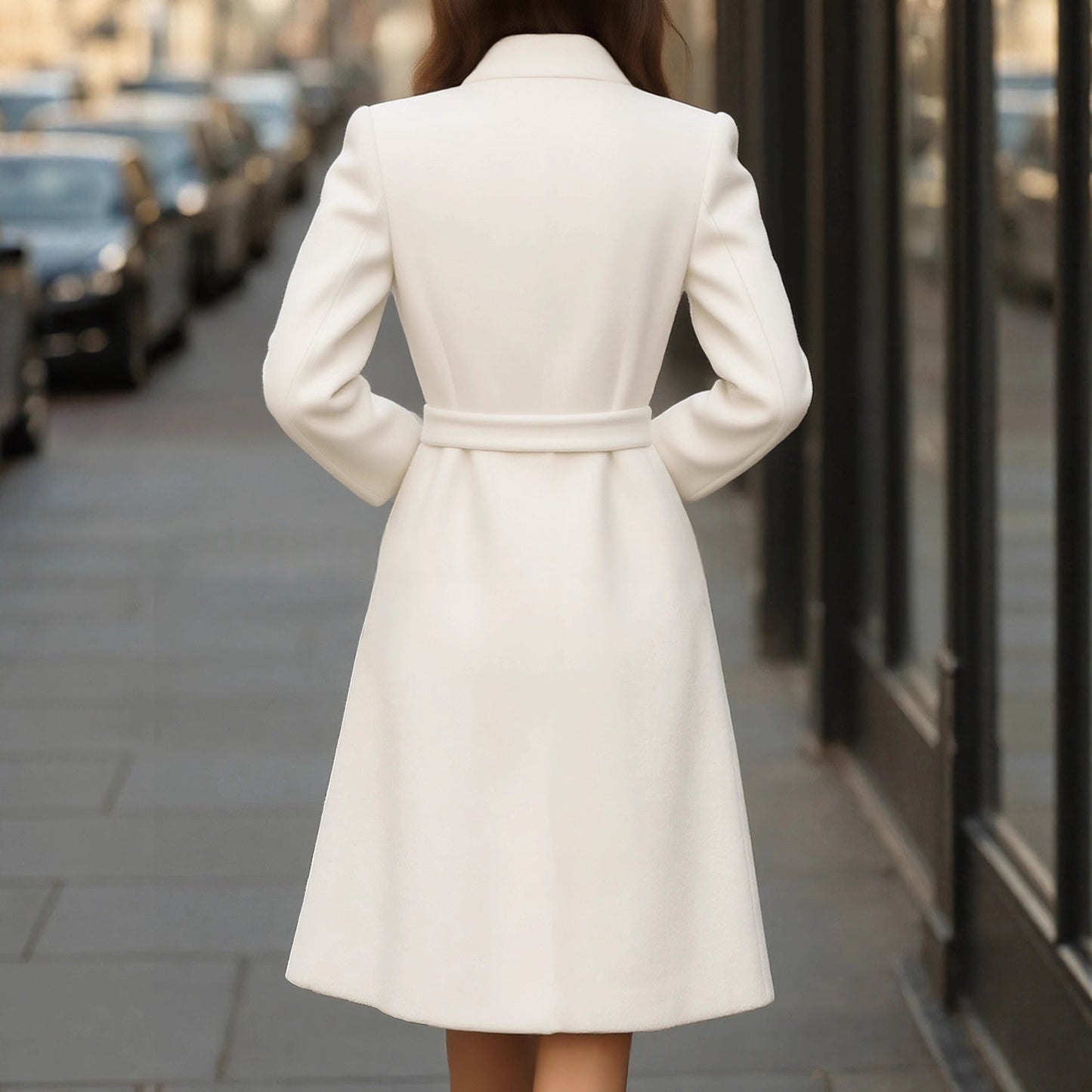 Women’s Slim-Fit Solid Color Wool Coat – Elegant Long Sleeve Winter Overcoat