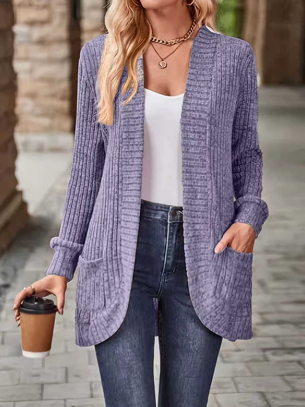 Women’s Relaxed-Fit Mid-Length Winter Coat with Pockets – Casual Autumn Outerwear Jacket