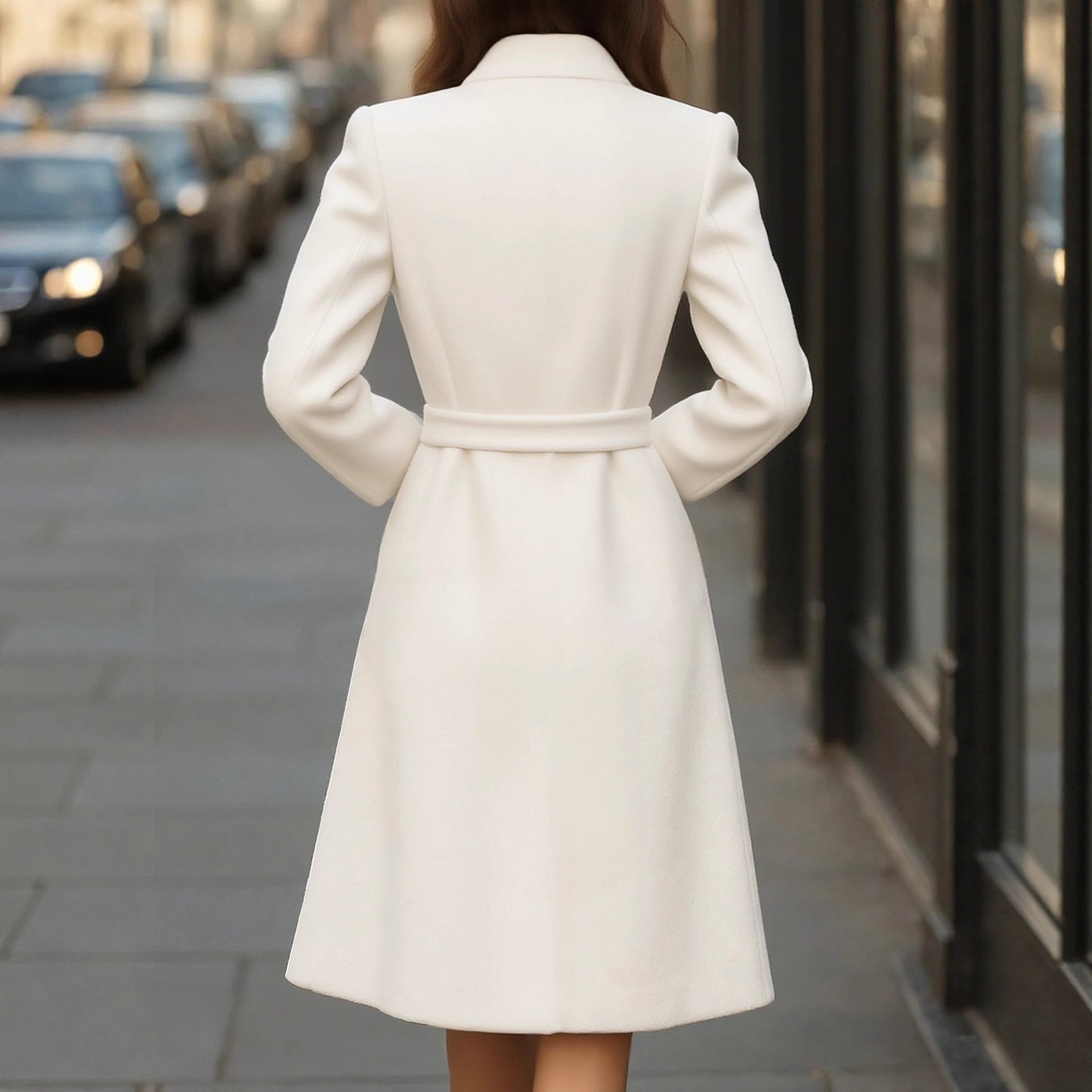 Women’s Slim-Fit Solid Color Wool Coat – Elegant Long Sleeve Winter Overcoat