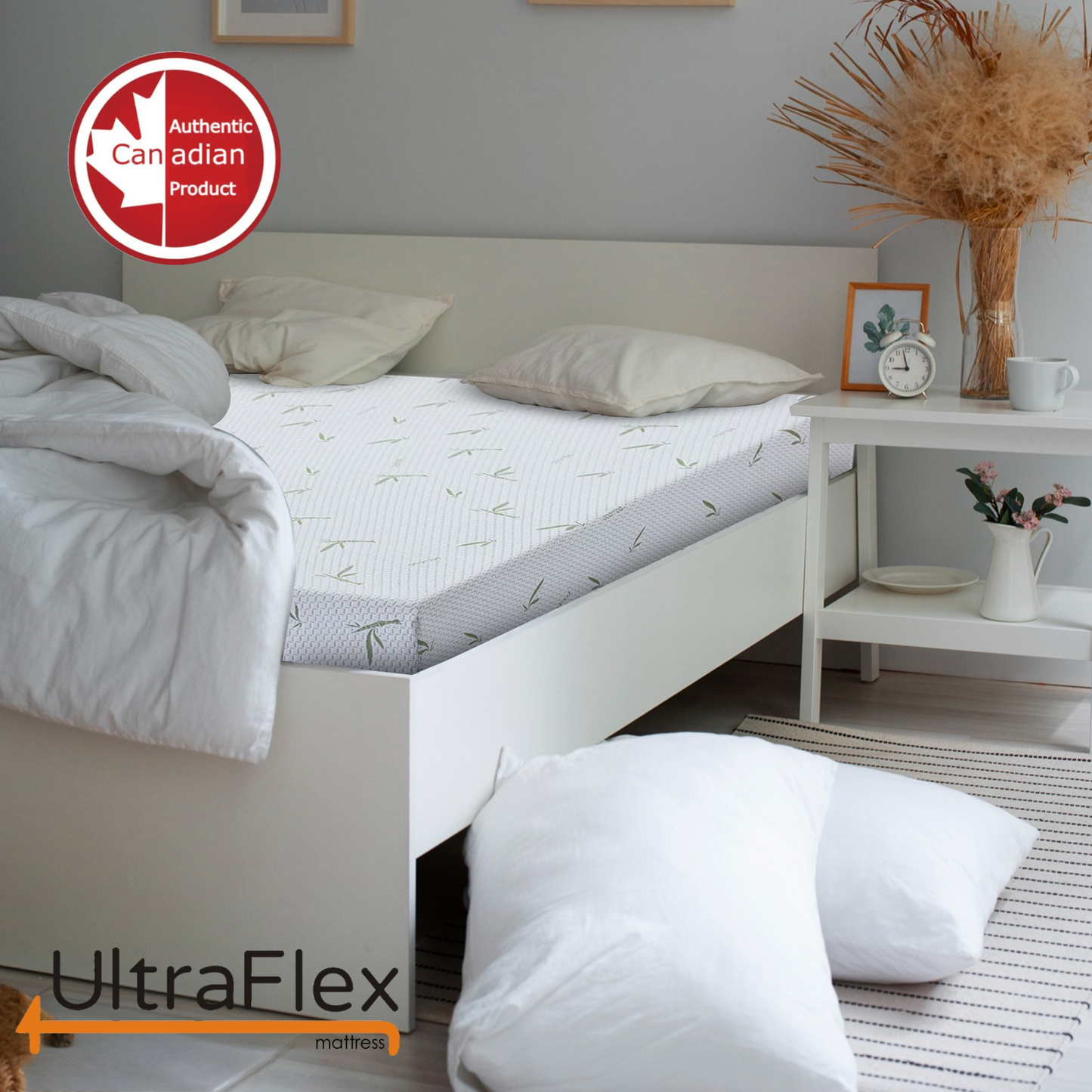 UltraFlex® SleepTight – Mattress and BoxSpring Set Canadian Made- Gel Memory Foam Mattress | CertiPUR-US® Certified, Cooling, Pressure Relief, Medium Firm, Fiberglass-Free, Bamboo Cover | Ideal for Bunk Beds, RVs & All Frames | Spinal Support