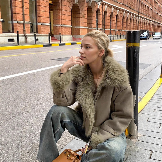 Women’s Leather & Fur-Lined Biker Jacket – Short Suede-Lined Motorcycle Coat