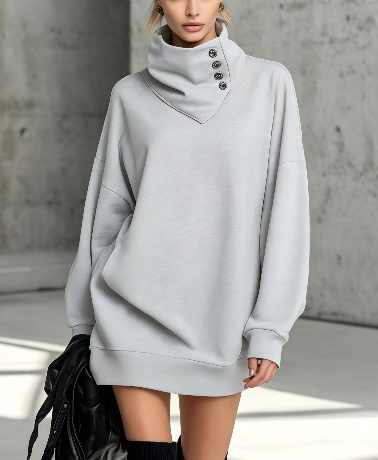 Women’s Vintage Loose-Fit Button-Down Sweatshirt – Mid-Length Casual Long-Sleeve Pullover Top