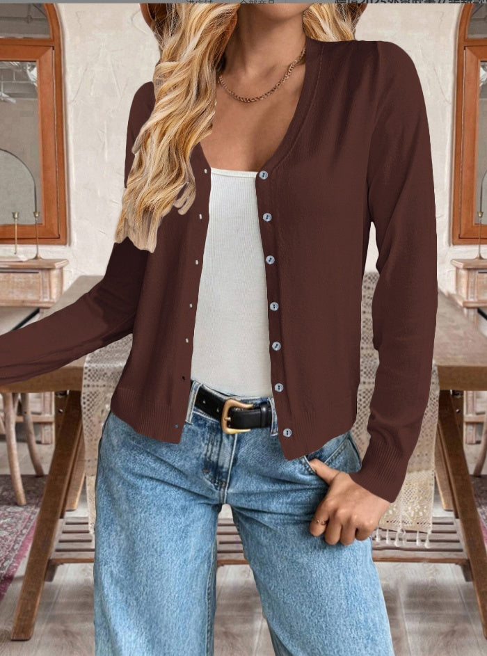 Women’s Loose Button-Front Cardigan – Solid Color Casual Knit Sweater