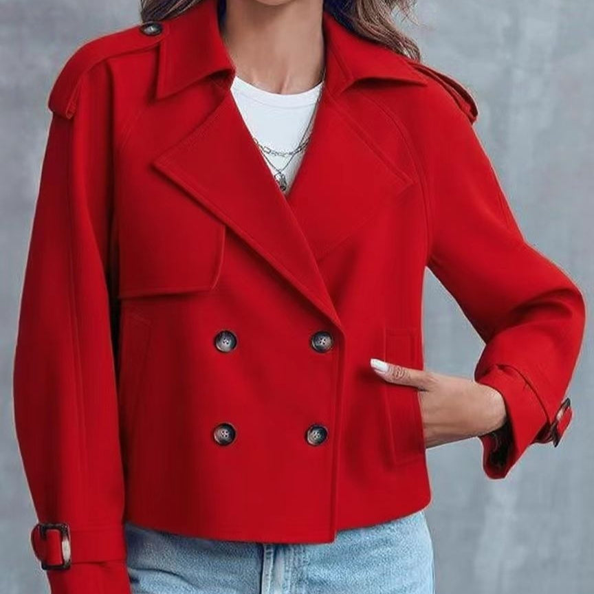 Women’s Short Double-Breasted Trench Coat – Fashionable Casual Jacket for Fall & Spring