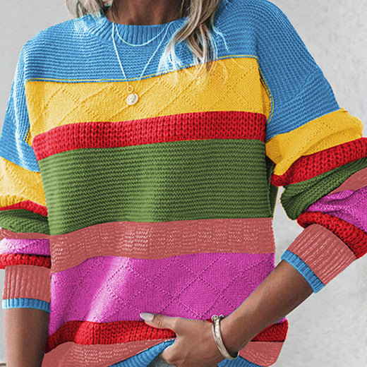 Women’s Retro Drop-Shoulder Sweater – Round Neck Casual Loose-Fit Pullover