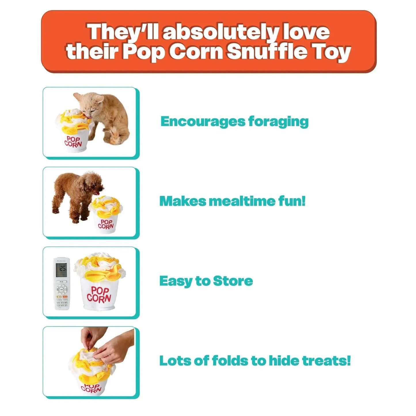 Crinkly Popcorn Snuffle Toy - Great Enrichment for Dogs & Small Pets