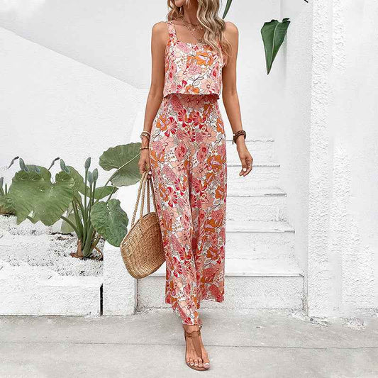 Women's Printed Square-Neck Camisole Cropped Jumpsuit