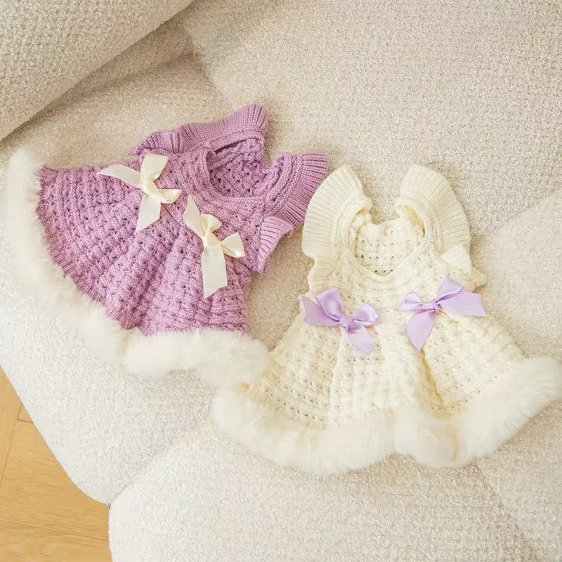 Bridgette Dress for Dogs – Knit Dog Dress with Fur Trim