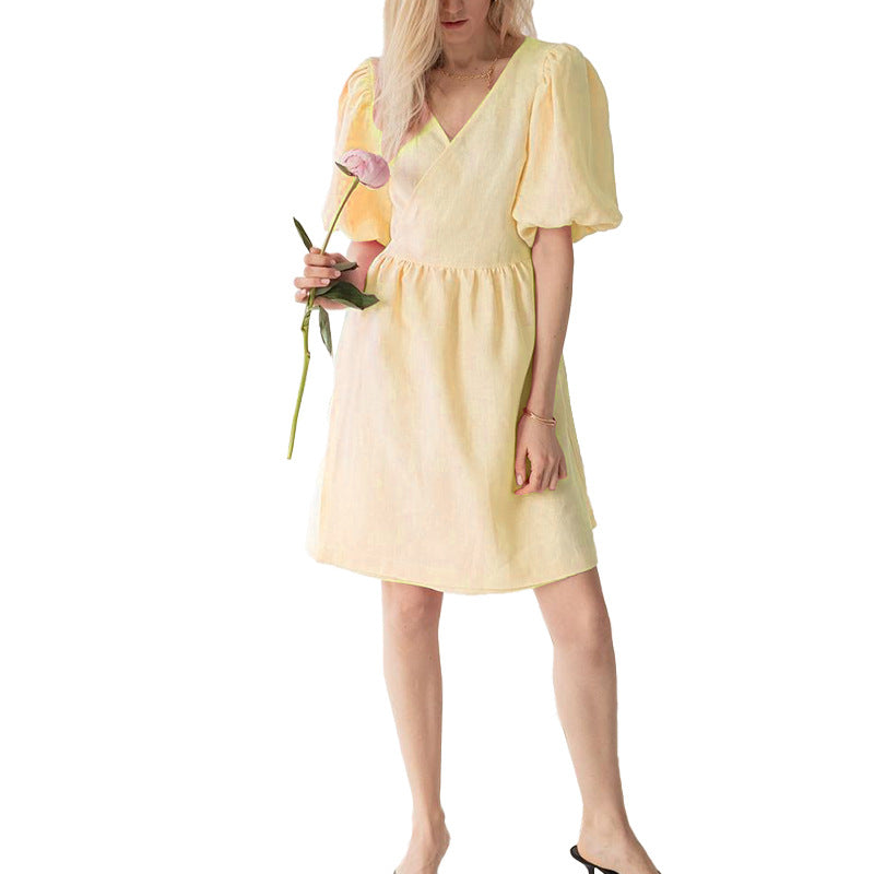 Women’s V-Neck Half-Sleeve Loose Dress – Relaxed-Fit Casual Summer Midi Dress