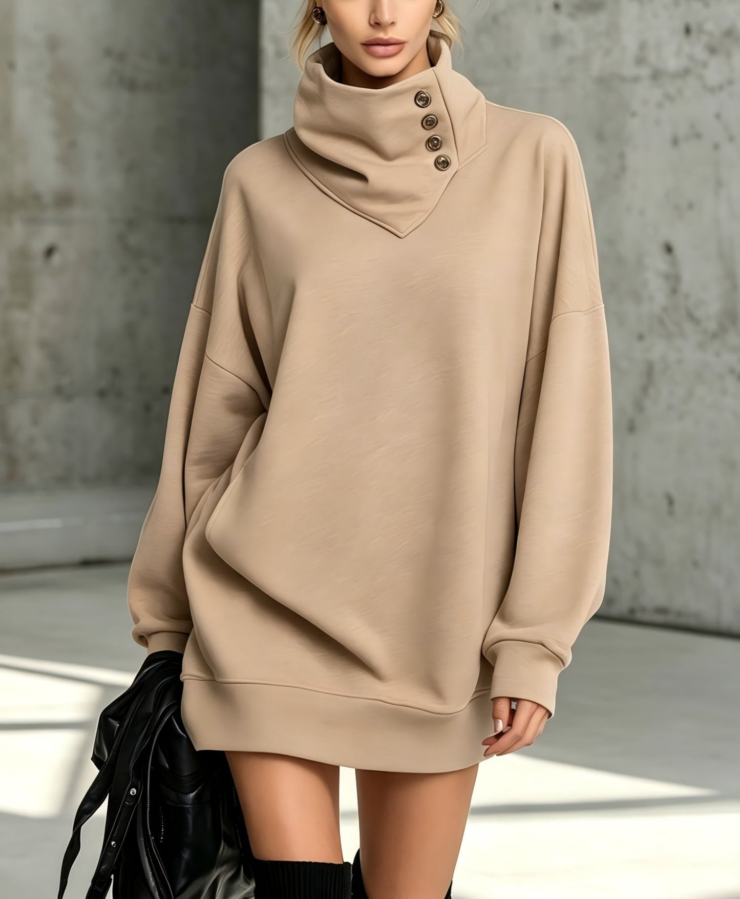 Women’s Vintage Loose-Fit Button-Down Sweatshirt – Mid-Length Casual Long-Sleeve Pullover Top