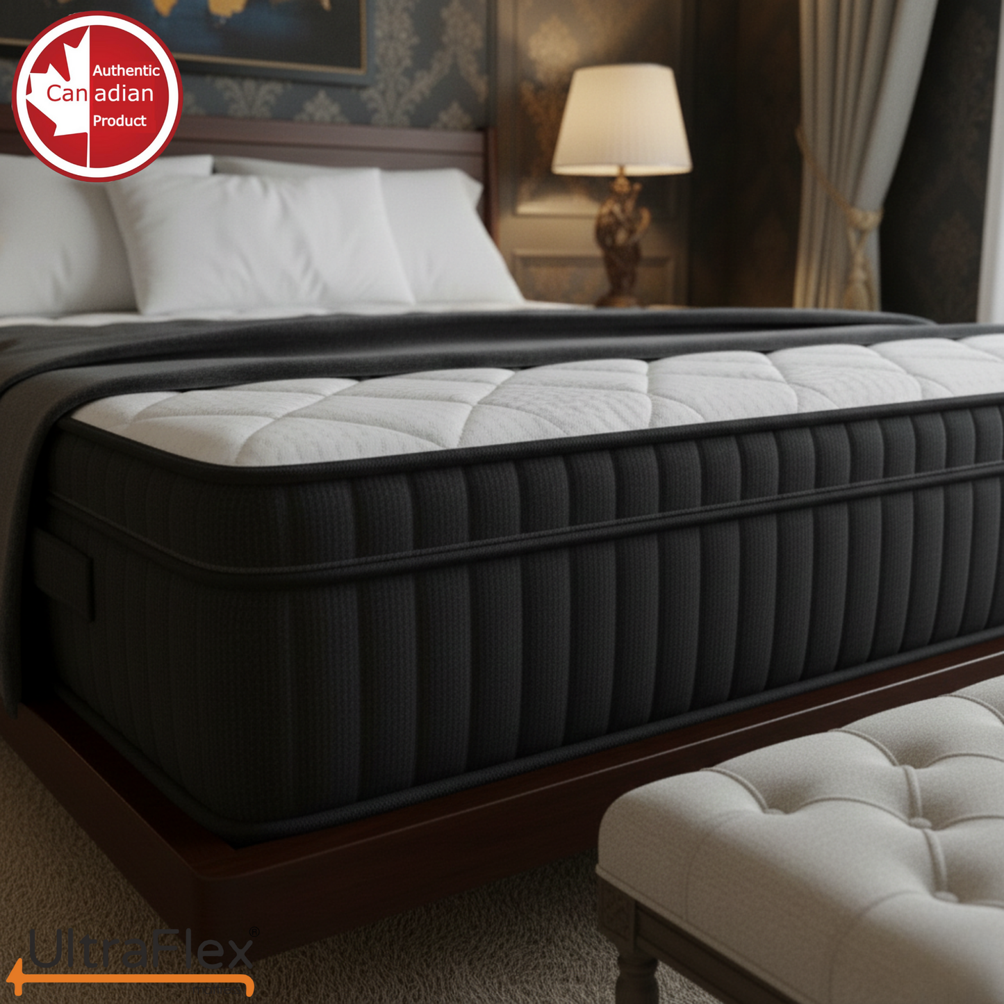 UltraFlex® Opulence Mattress and BoxSpring Set Medium Firm Orthopedic Hybrid Mattress – Canadian-Made Advanced Cooling Gel & Pocket Coil System for Undisturbed Sleep & Edge-to-Edge Support