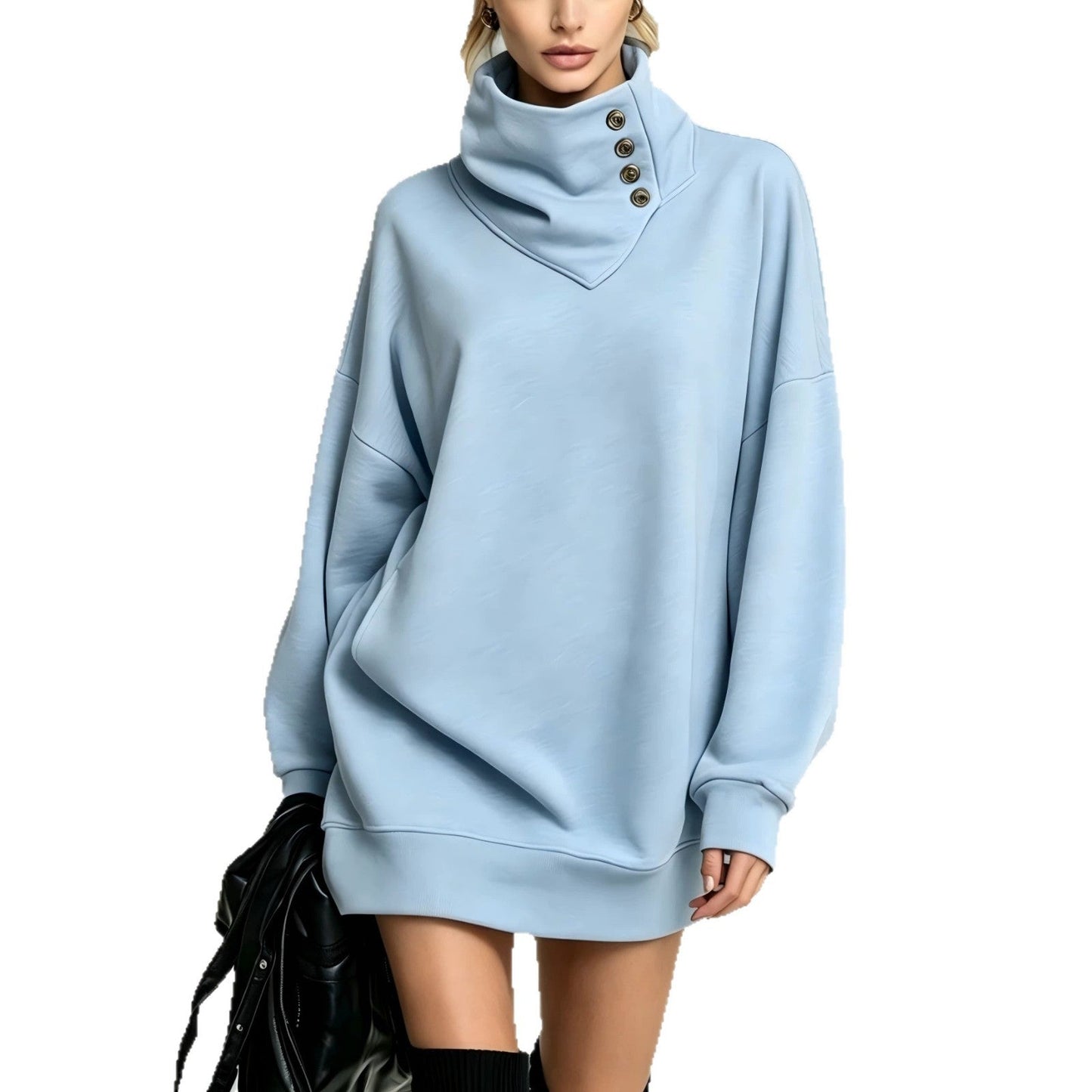 Women’s Vintage Loose-Fit Button-Down Sweatshirt – Mid-Length Casual Long-Sleeve Pullover Top