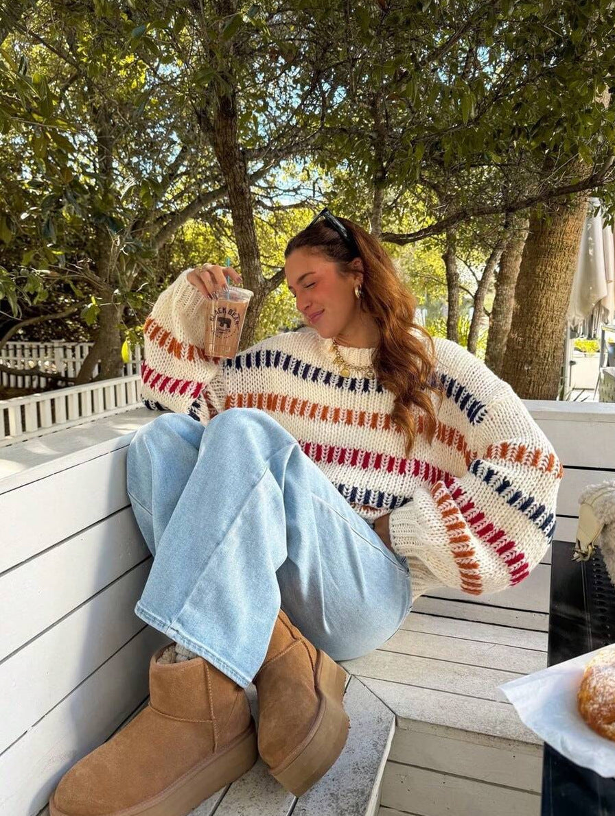 Women’s Retro Loose-Fit Batwing Sleeve Sweater – Casual Oversized Knit Pullover