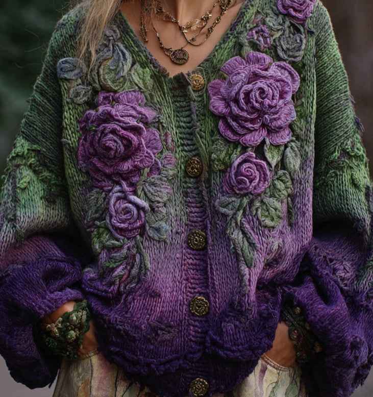 Women's Printed 3D-Effect Knitted Cardigan Coat
