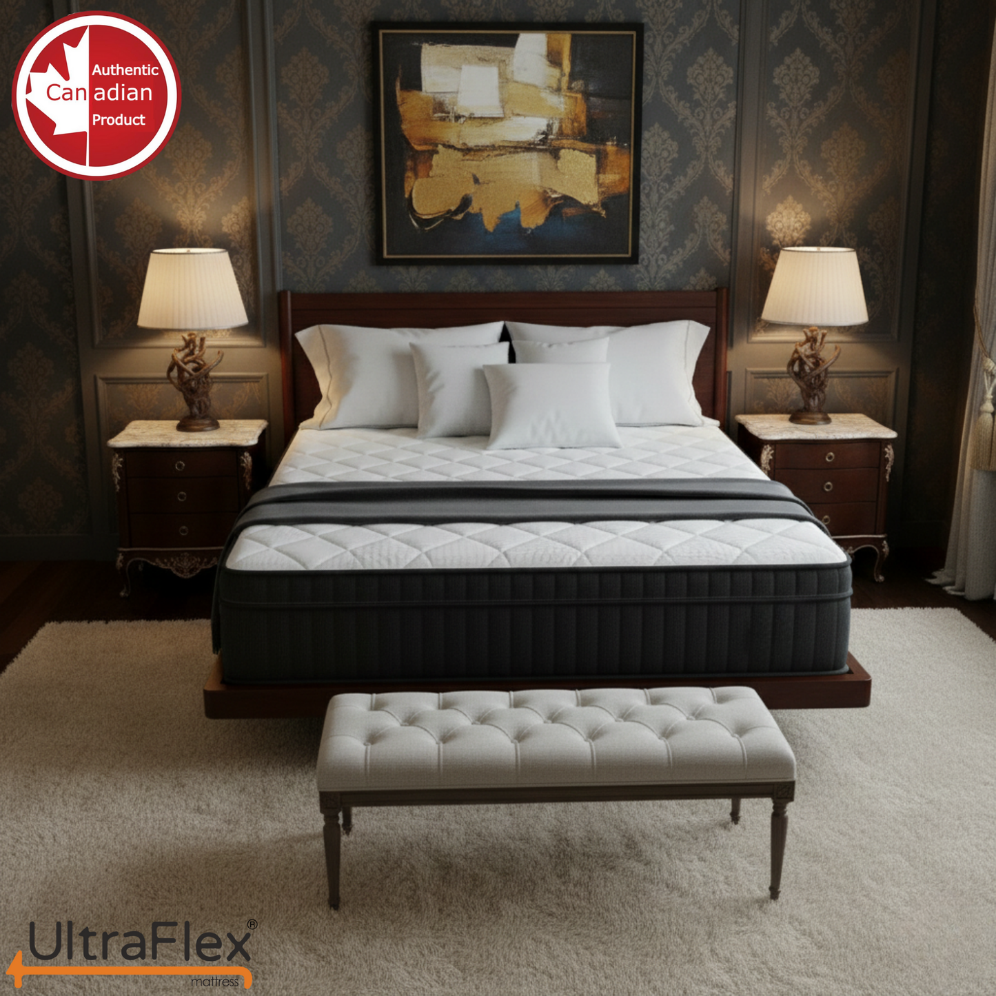 UltraFlex® Opulence Mattress and BoxSpring Set Medium Firm Orthopedic Hybrid Mattress – Canadian-Made Advanced Cooling Gel & Pocket Coil System for Undisturbed Sleep & Edge-to-Edge Support