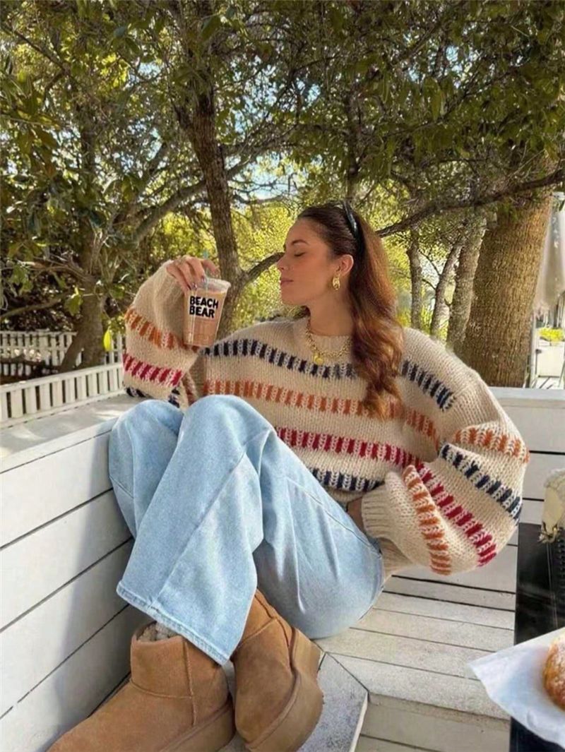 Women’s Retro Loose-Fit Batwing Sleeve Sweater – Casual Oversized Knit Pullover
