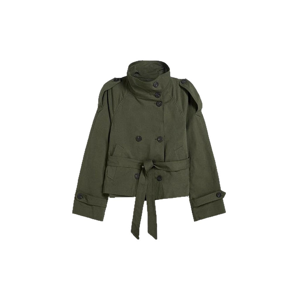 Women’s Retro Double-Breasted Trench Coat – Lapel Collar Long-Sleeve Lace-Up Short Jacket