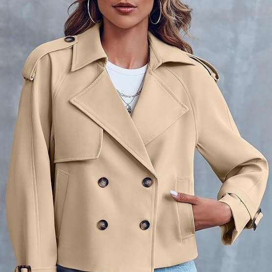 Women’s Short Double-Breasted Trench Coat – Fashionable Casual Jacket for Fall & Spring
