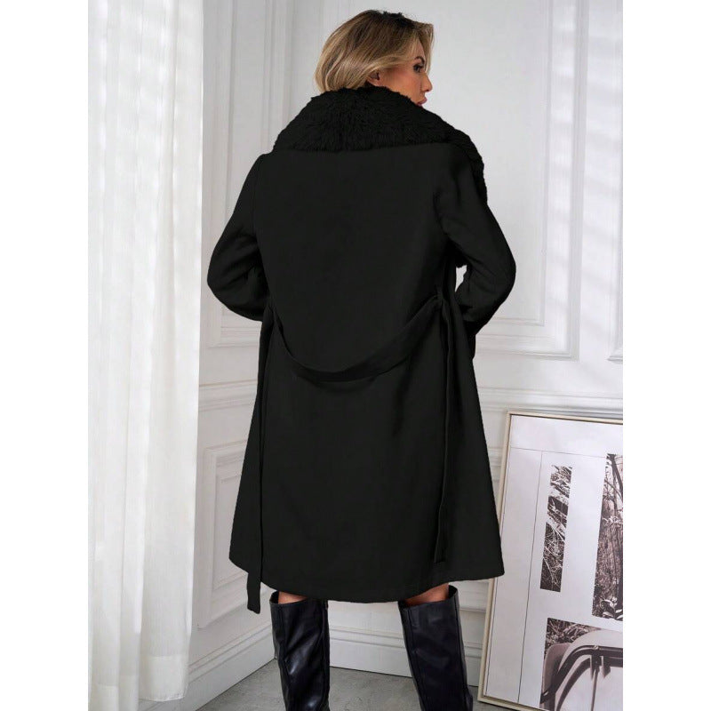 Women’s Elegant Double-Breasted Trench Coat with Tie Belt – Classic Longline Outerwear Jacket