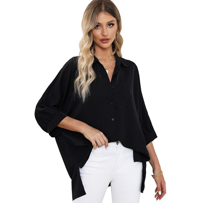 Women's Summer Solid-Color Casual Button-Up Shirt